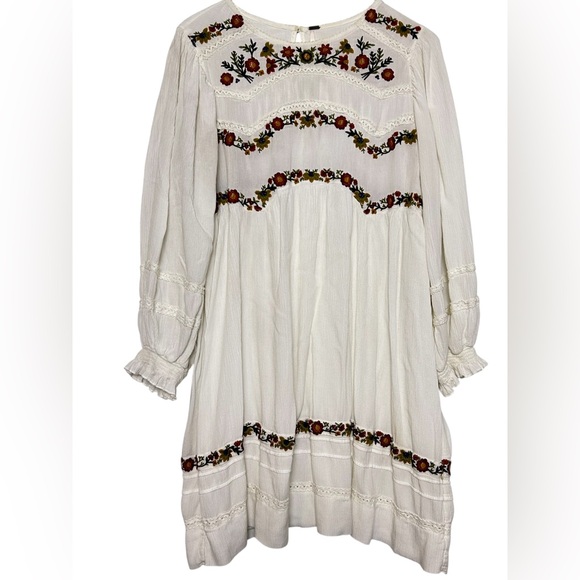 Free People Pasadena Ivory Cream Embroidered Mini Dress Long Sleeve Size Large - Picture 7 of 16
